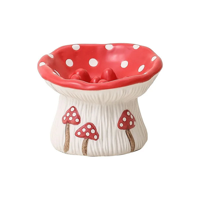 Cute Red Mushroom Ceramic Pet Bowl for Dogs and Cats