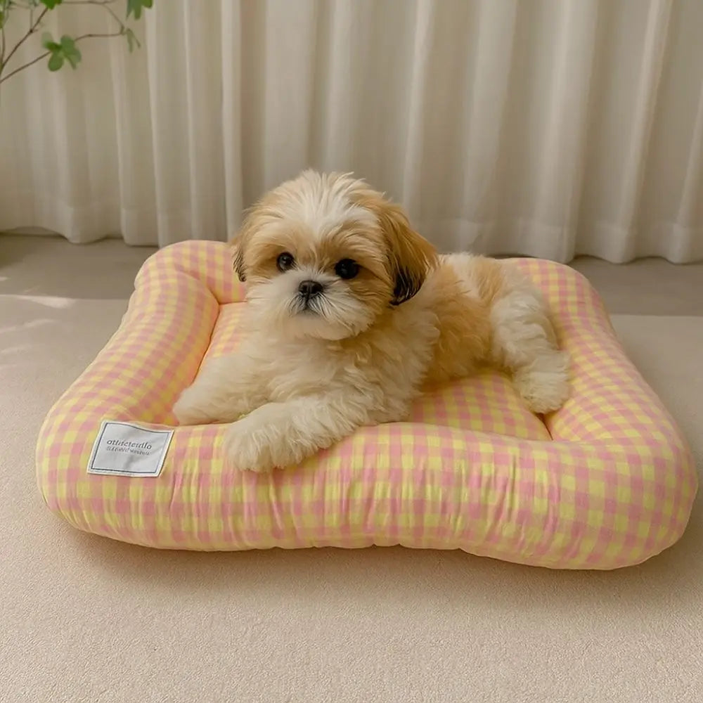 Soft Plaid Dog Bed Pad with Warm Breathable Cushion