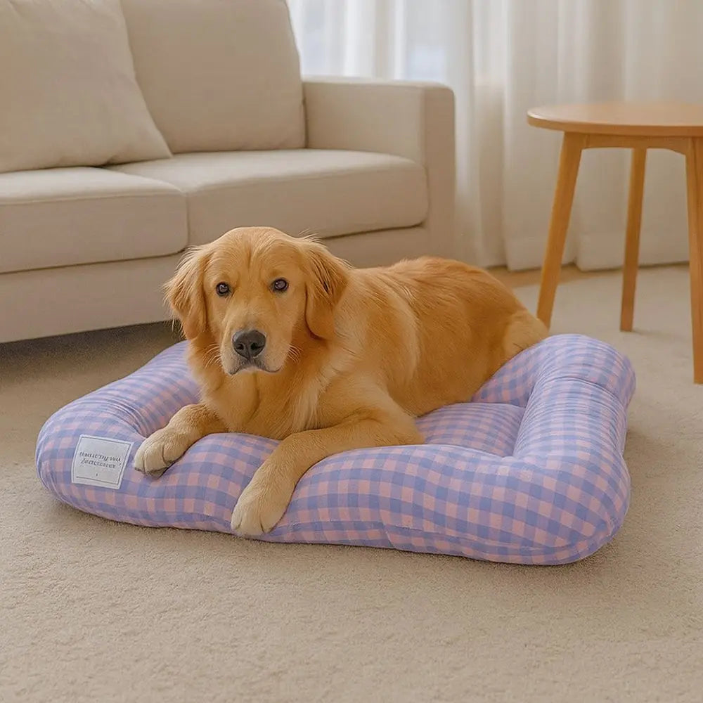 Soft Plaid Dog Bed Pad with Warm Breathable Cushion