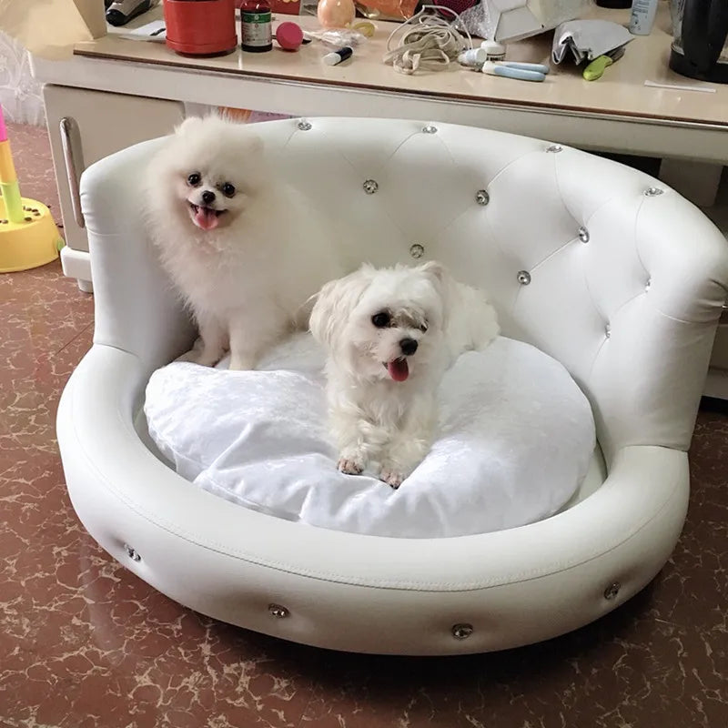 Luxury Diamond PU Dog Sofa Bed for All-Season Comfort