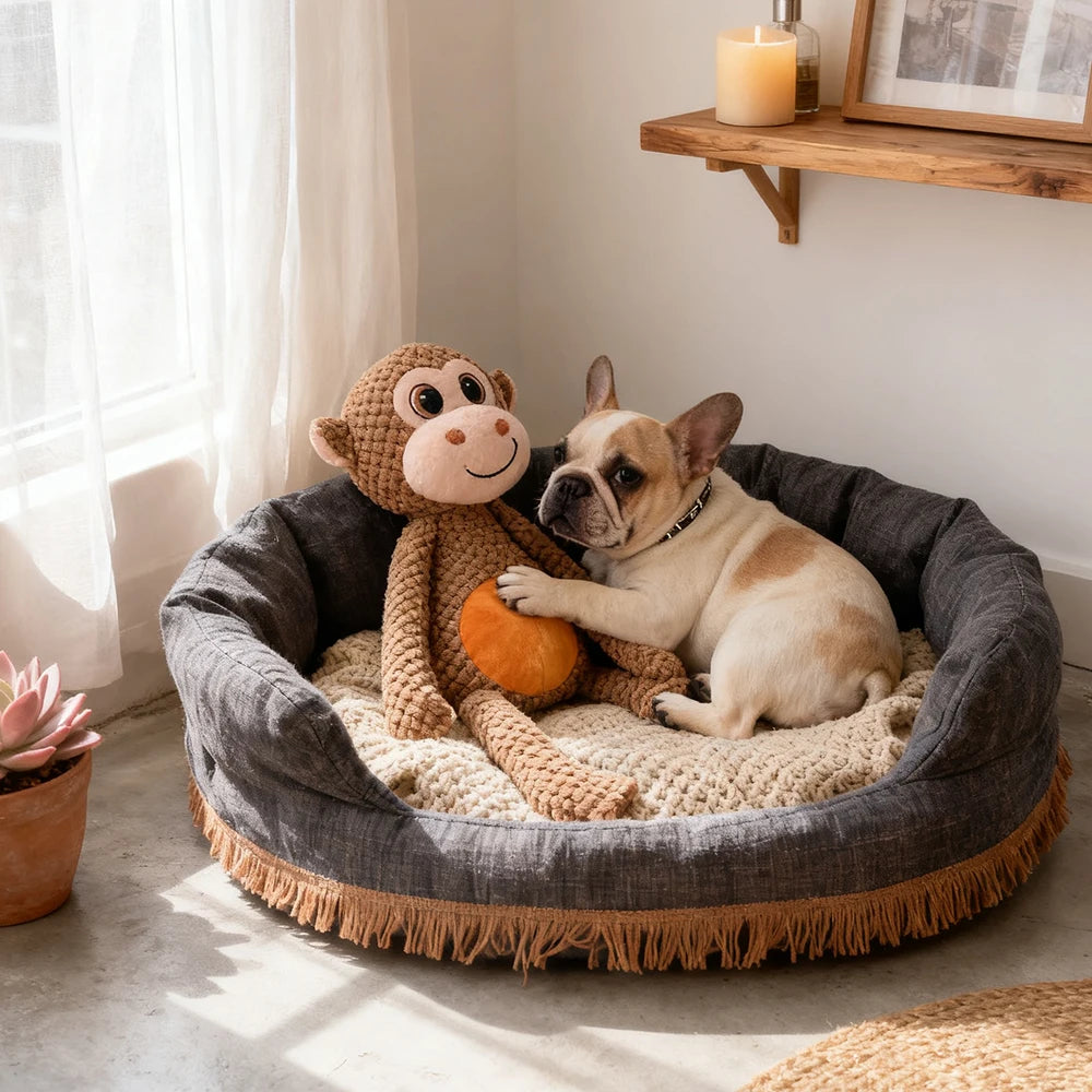 Durable Monkey Squeaky Plush Dog Toy for Aggressive Chewers