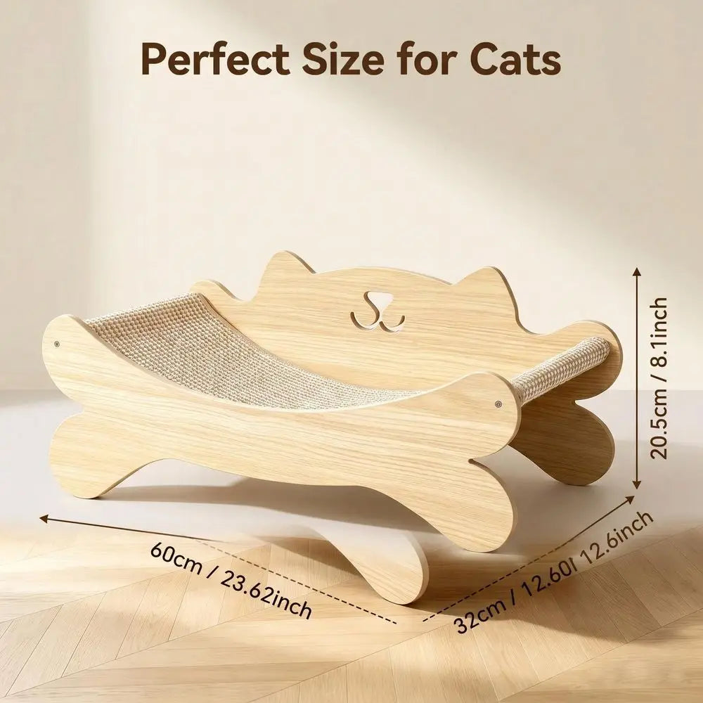 2-in-1 Solid Wood Cat Scratcher Bed with Full Sisal Surface