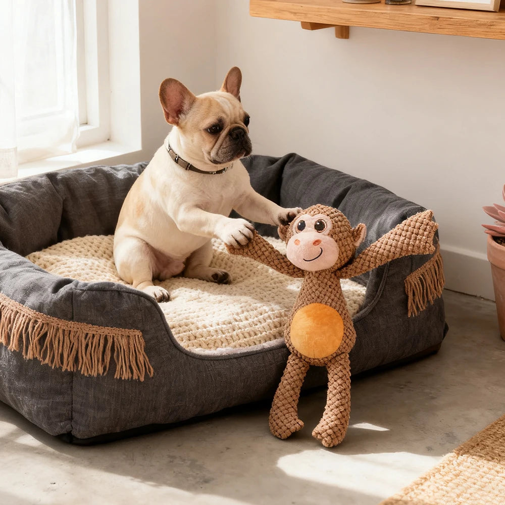 Durable Monkey Squeaky Plush Dog Toy for Aggressive Chewers
