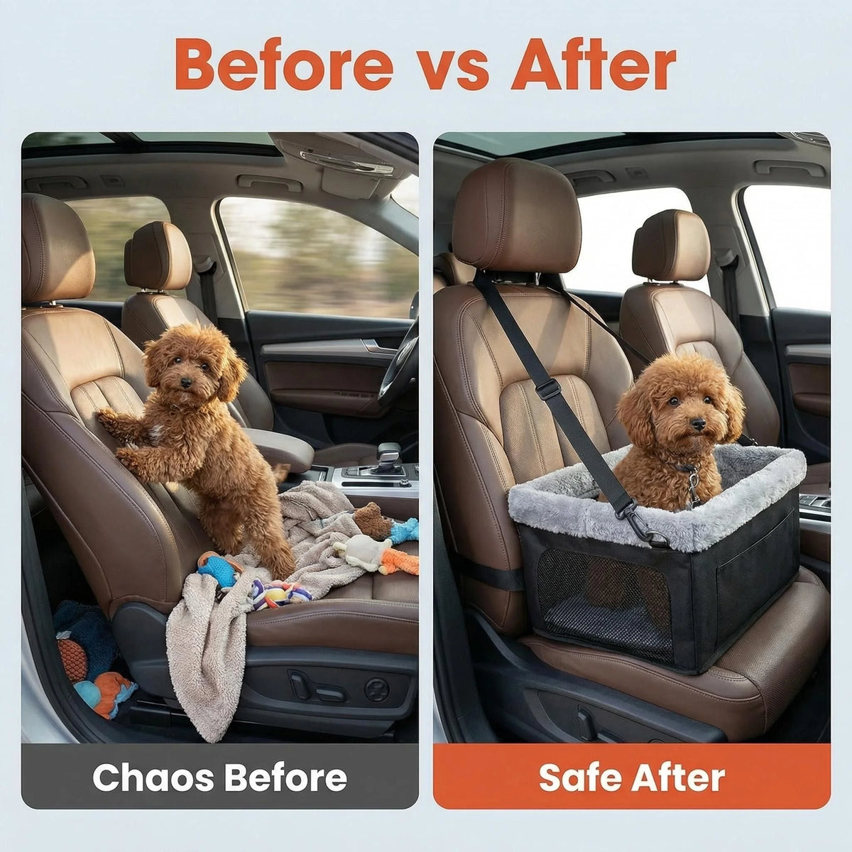 Height-Boosting Small Dog Car Seat with Washable Detachable Bed
