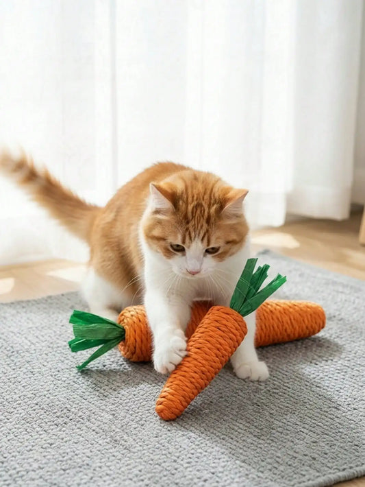Carrot Sisal Cat Toy with Sound for Scratching and Chewing