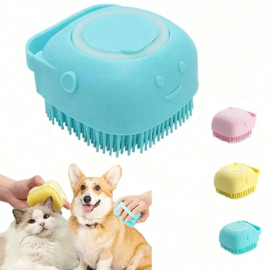 Silicone Pet Bath Brush with Shampoo Dispenser for Dogs & Cats