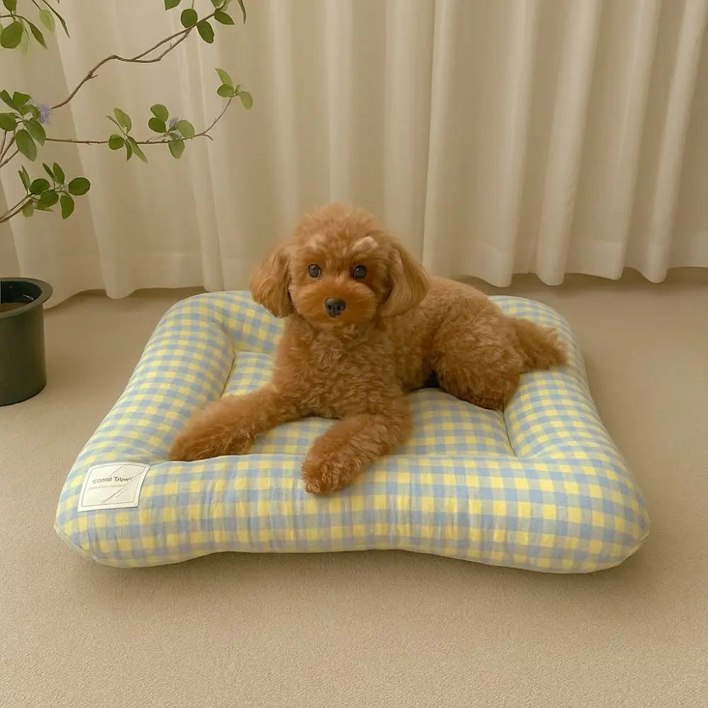 Soft Plaid Dog Bed Pad with Warm Breathable Cushion