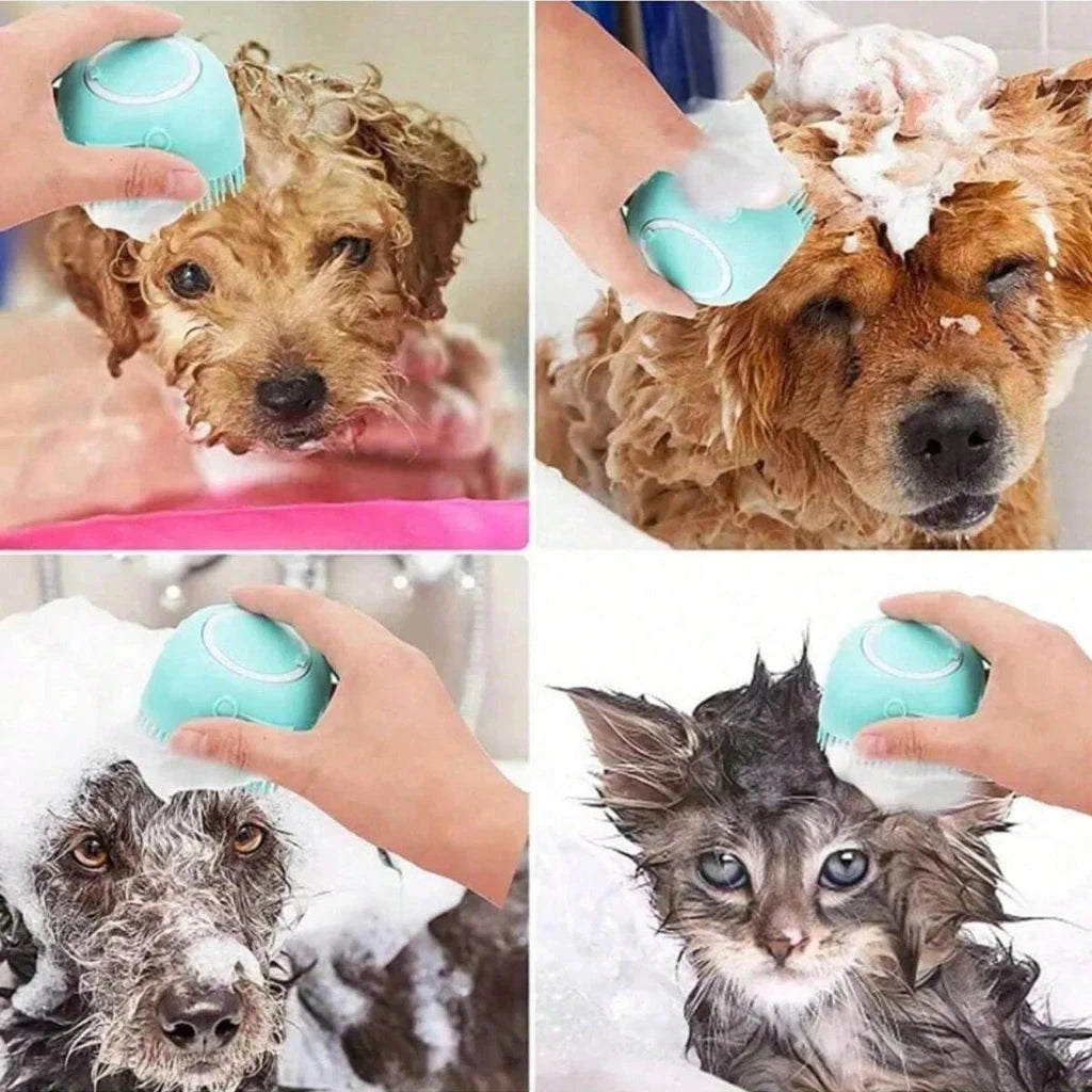 Silicone Pet Bath Brush with Shampoo Dispenser for Dogs & Cats