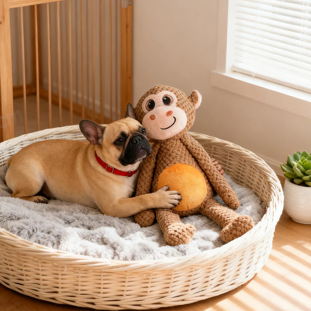 Durable Monkey Squeaky Plush Dog Toy for Aggressive Chewers