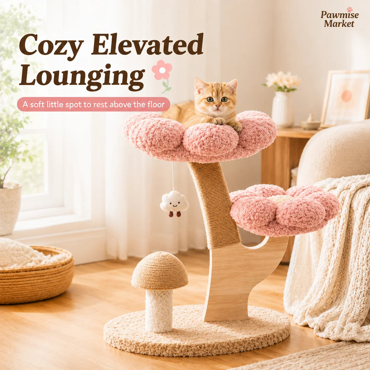 28.35-Inch Flower Cat Tree with Scratching Post and Toys