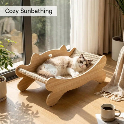 2-in-1 Solid Wood Cat Scratcher Bed with Full Sisal Surface