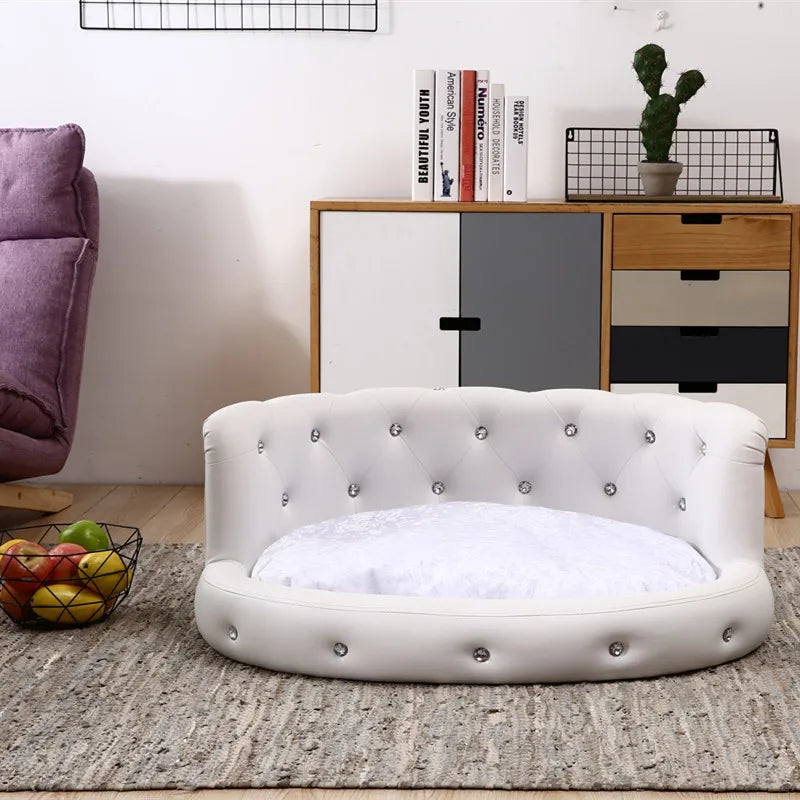 Luxury Diamond PU Dog Sofa Bed for All-Season Comfort