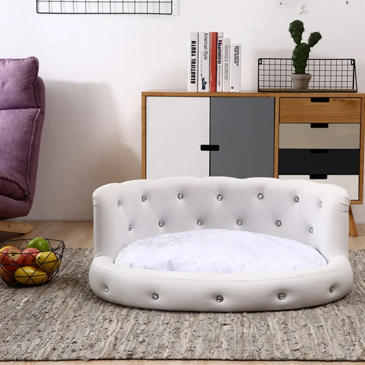 Luxury Diamond PU Dog Sofa Bed for All-Season Comfort