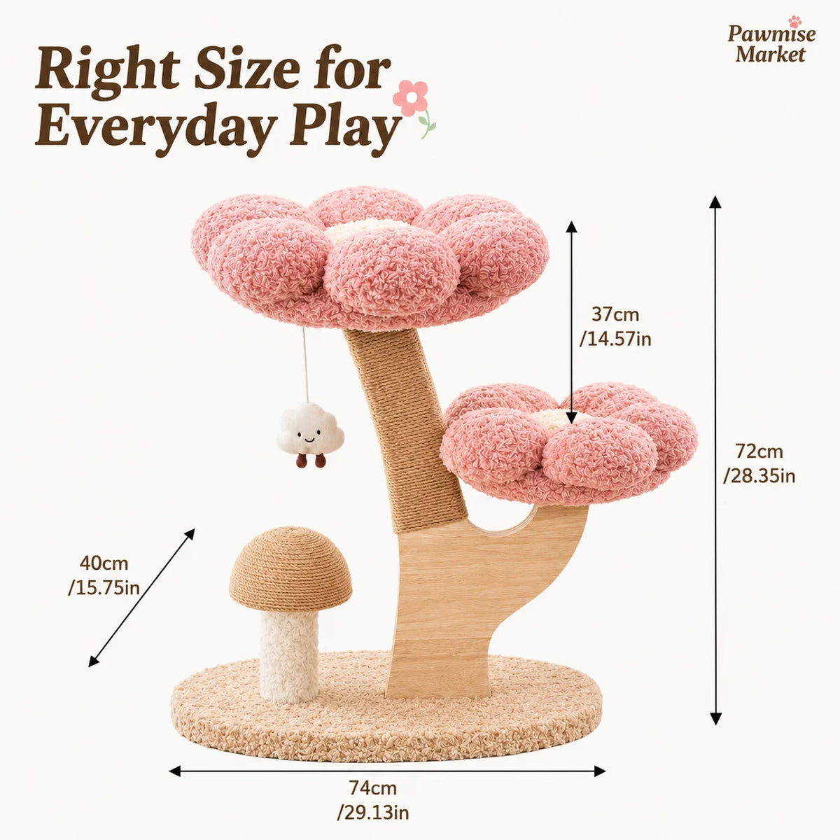 28.35-Inch Flower Cat Tree with Scratching Post and Toys
