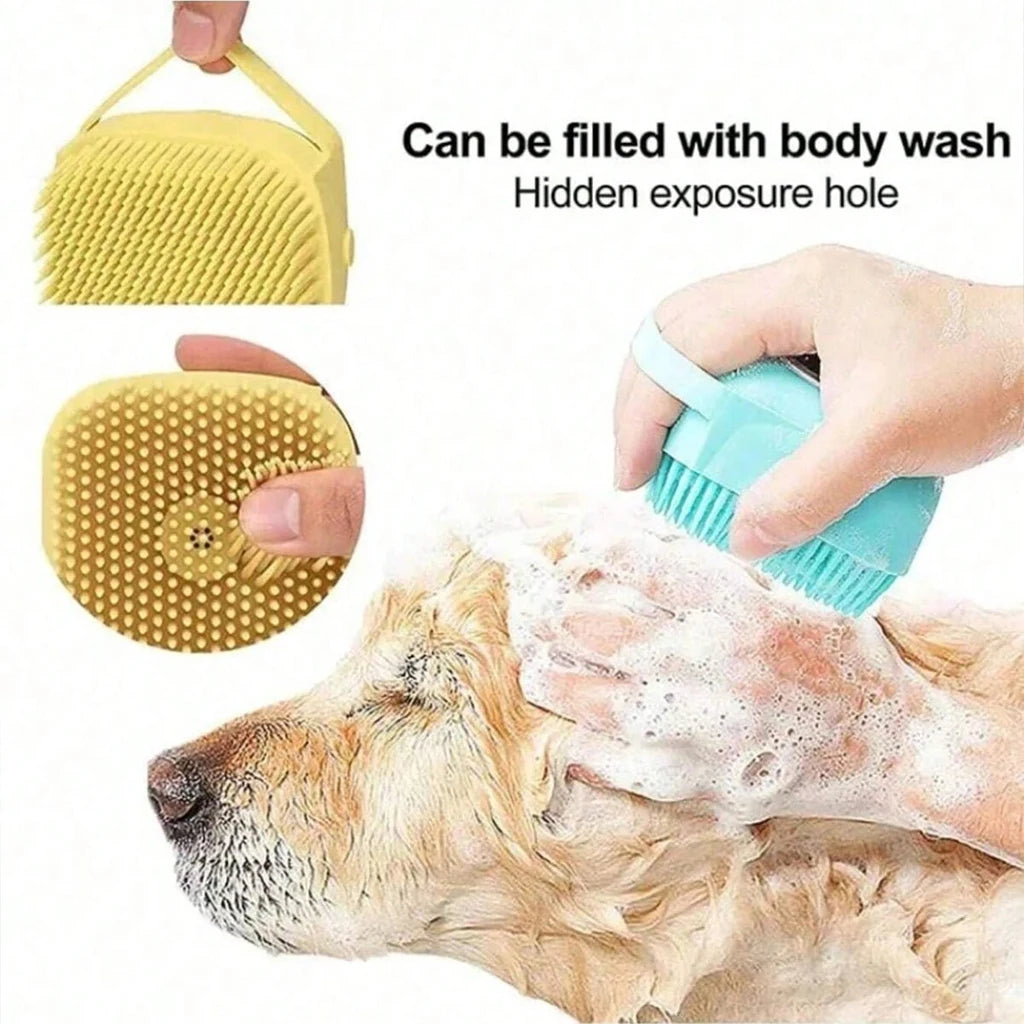 Silicone Pet Bath Brush with Shampoo Dispenser for Dogs & Cats