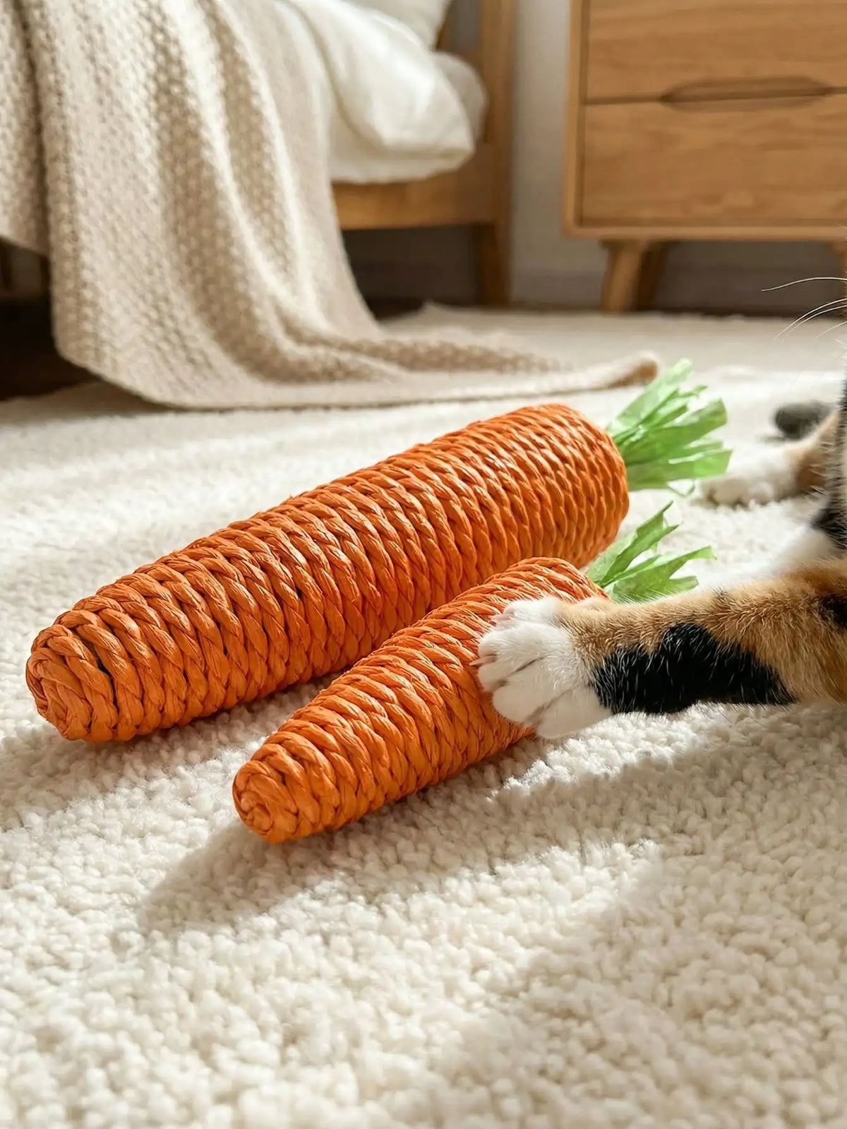 Carrot Sisal Cat Toy with Sound for Scratching and Chewing