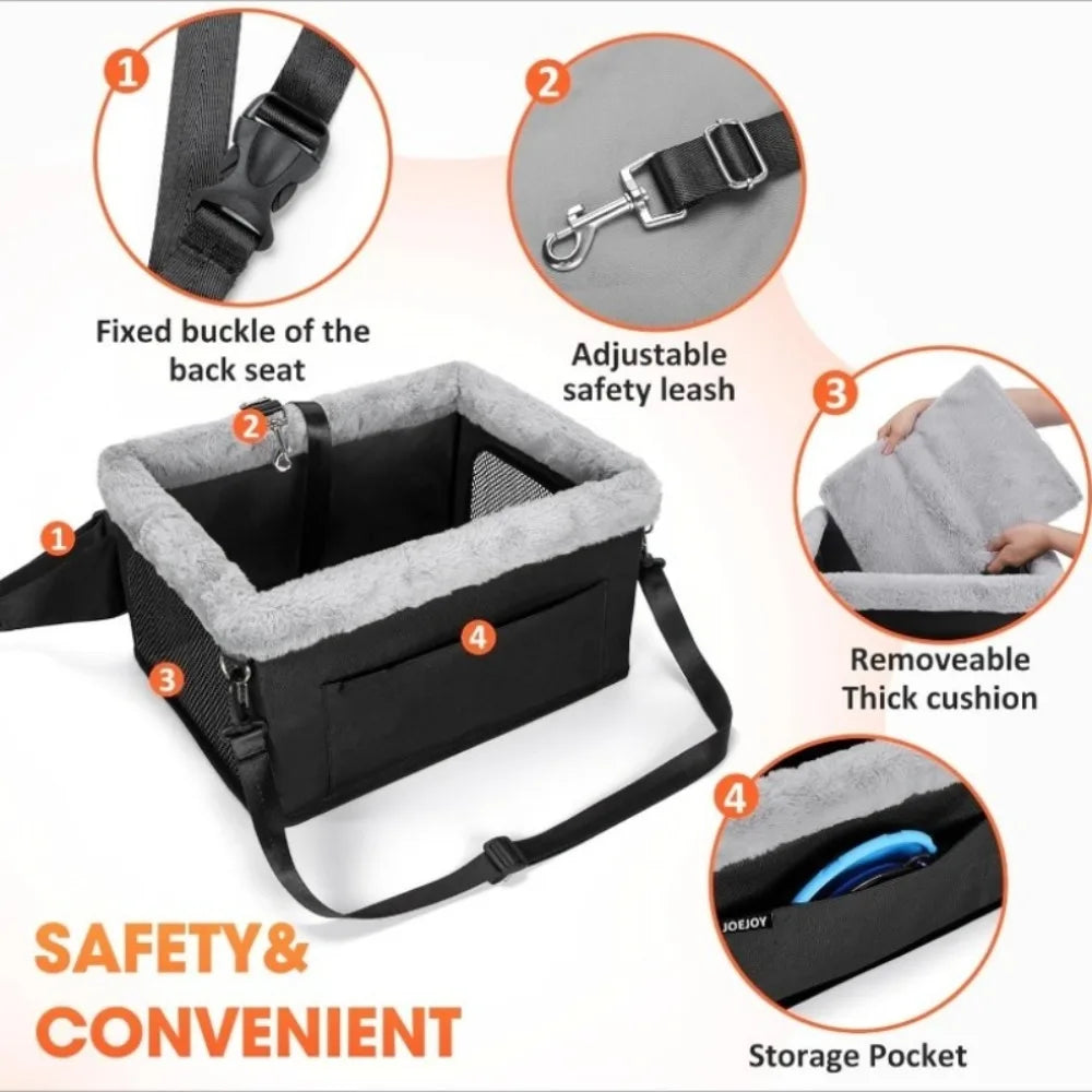 Height-Boosting Small Dog Car Seat with Washable Detachable Bed