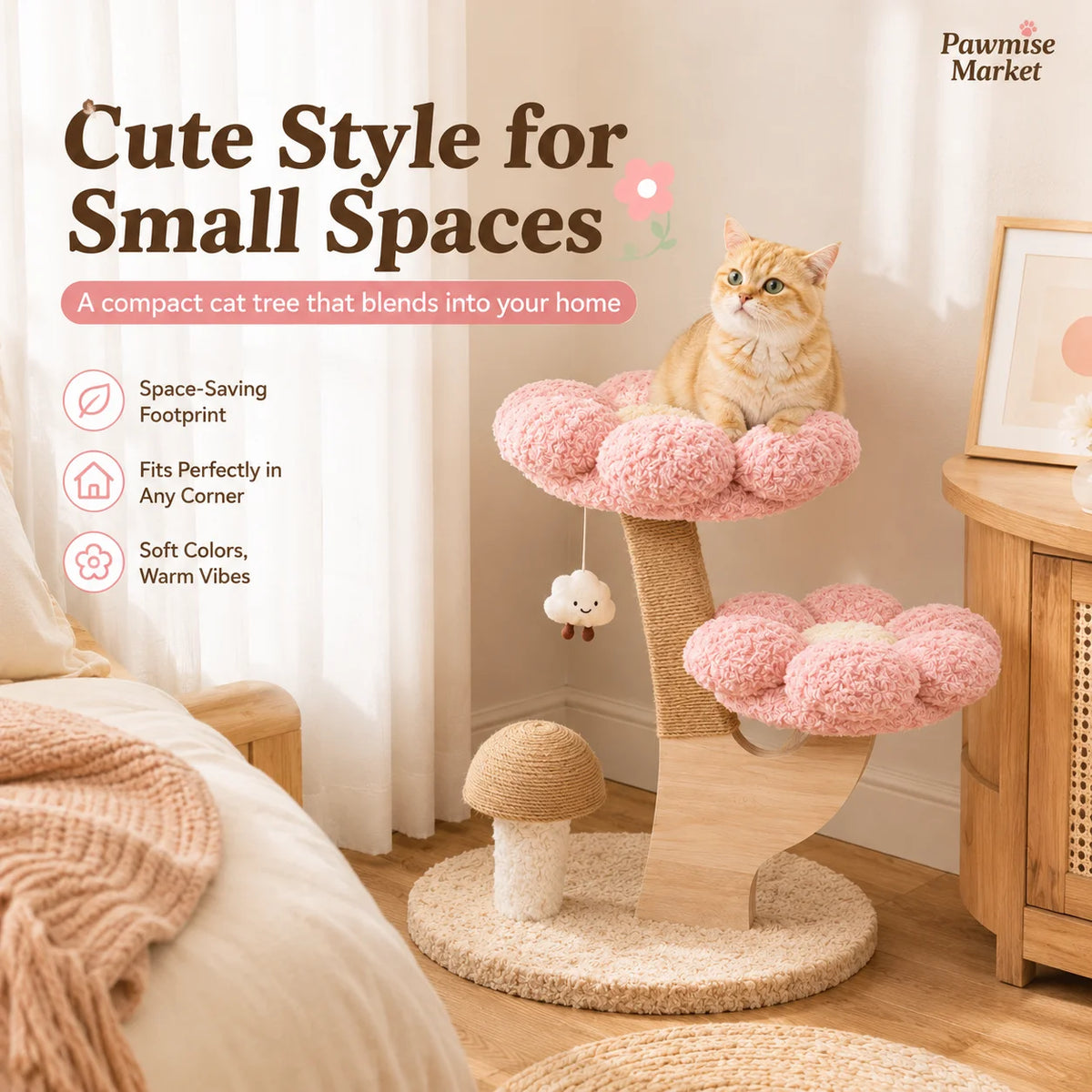 28.35-Inch Flower Cat Tree with Scratching Post and Toys