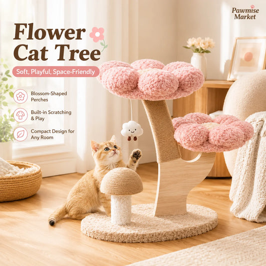 28.35-Inch Flower Cat Tree with Scratching Post and Toys