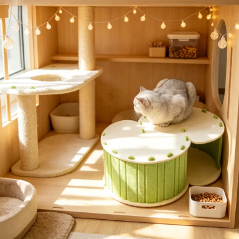 S-Shaped Double-Layer Felt Cat Tunnel with Cozy Donut Nest