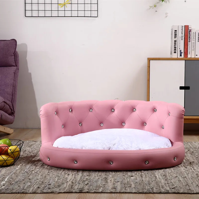 Luxury Diamond PU Dog Sofa Bed for All-Season Comfort