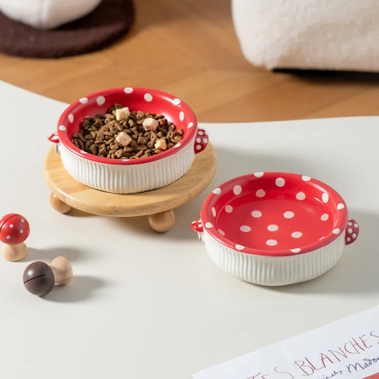 Cute Red Mushroom Ceramic Pet Bowl for Dogs and Cats