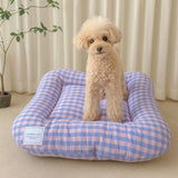 Soft Plaid Dog Bed Pad with Warm Breathable Cushion