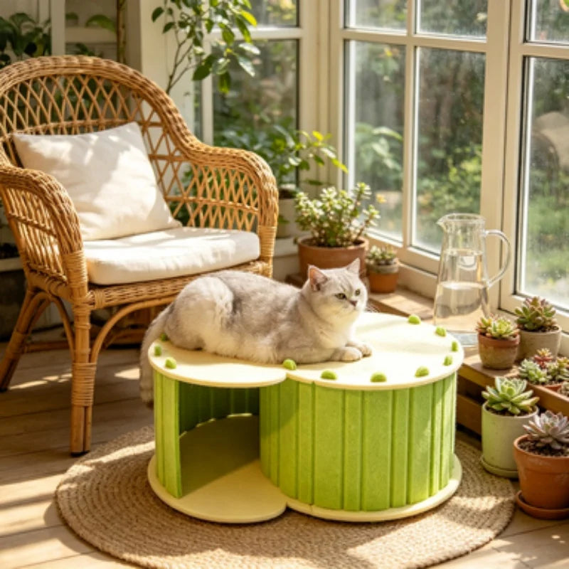 S-Shaped Double-Layer Felt Cat Tunnel with Cozy Donut Nest