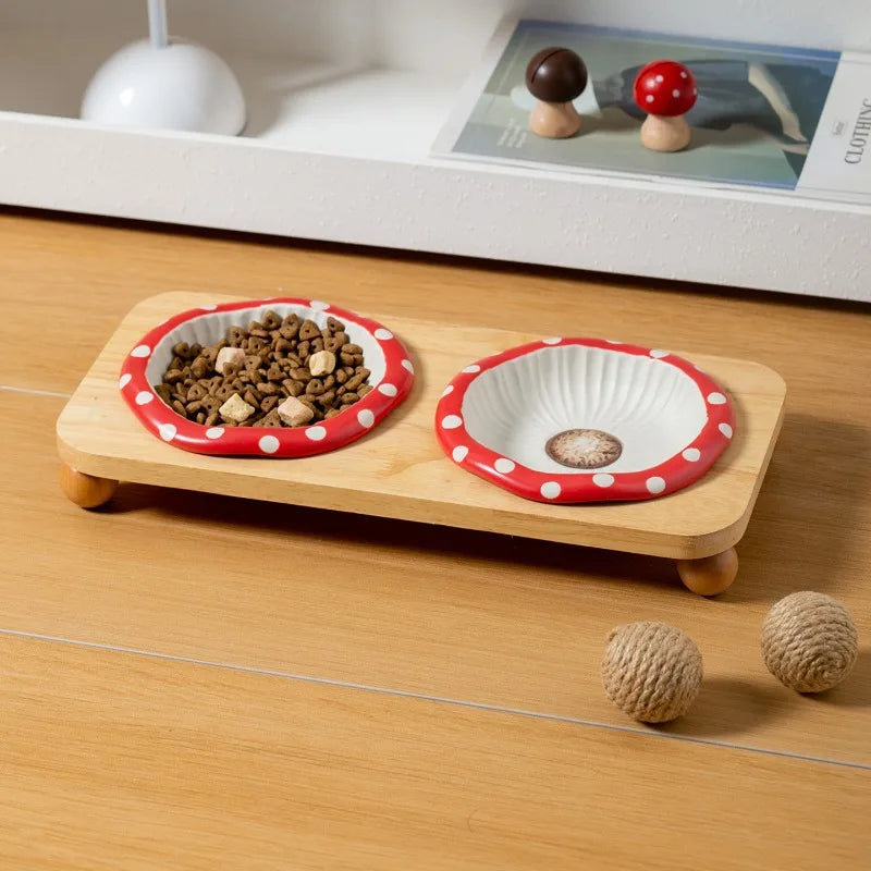 Cute Red Mushroom Ceramic Pet Bowl for Dogs and Cats