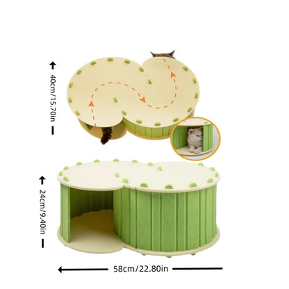 S-Shaped Double-Layer Felt Cat Tunnel with Cozy Donut Nest