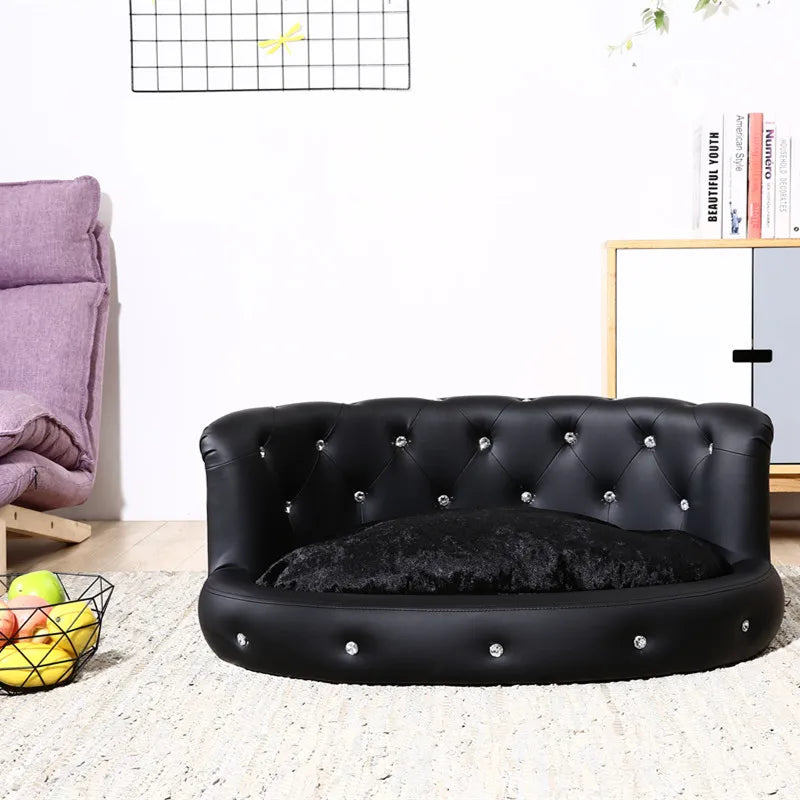 Luxury Diamond PU Dog Sofa Bed for All-Season Comfort