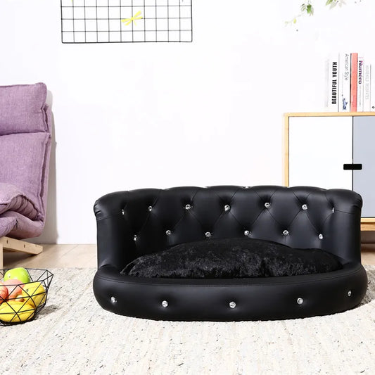 Luxury Diamond PU Dog Sofa Bed for All-Season Comfort